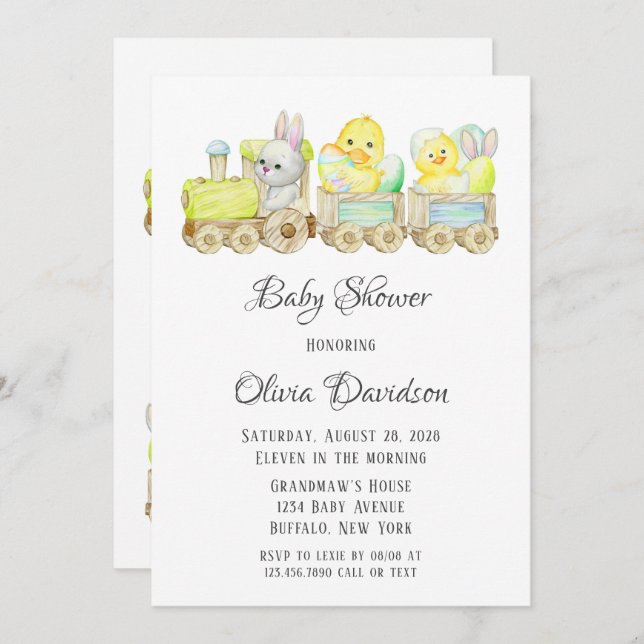 Boho Easter Chicks Cho Cho Train Baby Shower Invit Invitation (Front/Back)