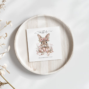 Boho Easter Pretty Bunny Blush Floral Eggs  Napkin