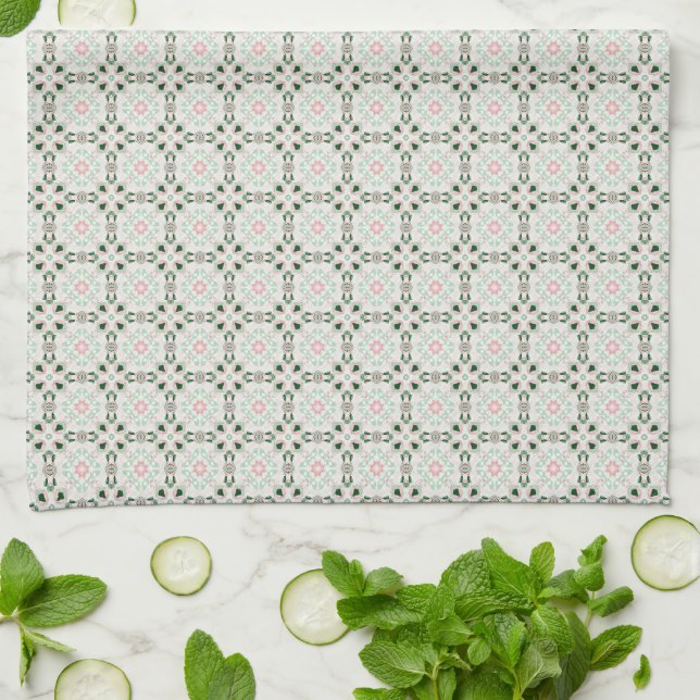 Boho Eclectic Intricate Delicate Christmas Pattern Tea Towel (Folded)