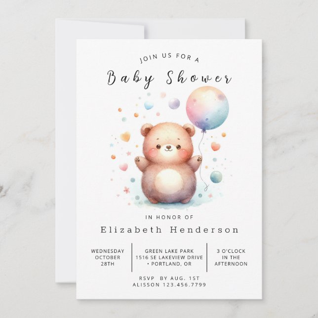 Boho Editable Bear Baby Shower Invitation (Front)