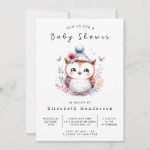 Boho Editable Owl Baby Shower Invitation