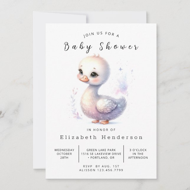  Boho Editable Swan Baby Shower Invitation (Front)
