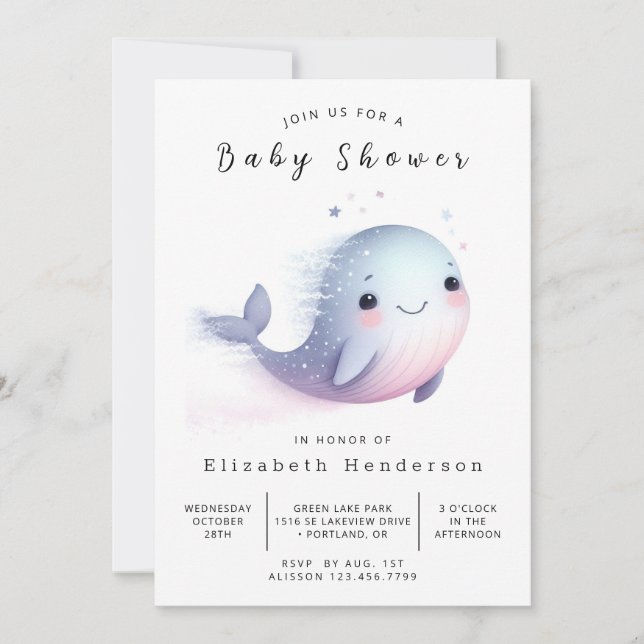 Boho Editable Whale Baby Shower Invitation (Front)