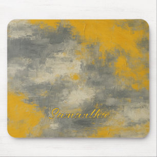 Boho Elegance Abstract Mustard & Grey Art Mouse Pad