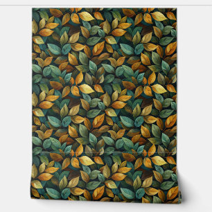 Boho Elegant autumn leaves green orange yellow Wallpaper