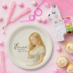 Boho Elegant baby shower blonde mom-to-be Paper Plate