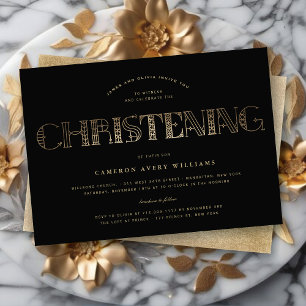 Boho Elegant Chic Gold/Black Christening Religious Invitation