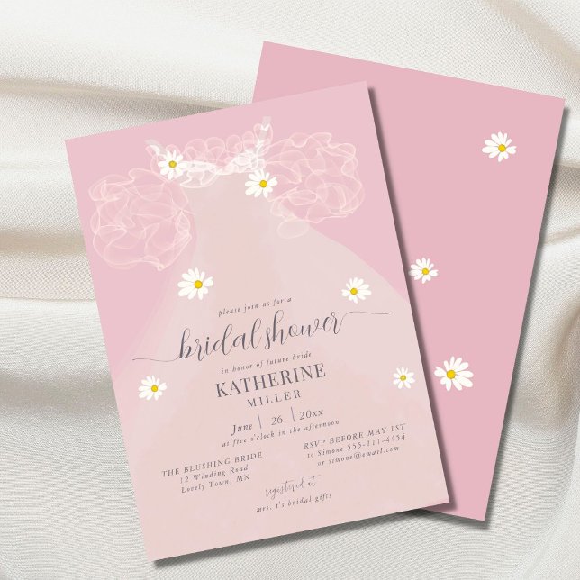 Boho Elegant Dress Daisy Pink Ruffle Bridal Shower Invitation (Creator Uploaded)
