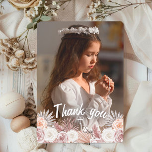 Boho Elegant First Holy Communion Thank You Card