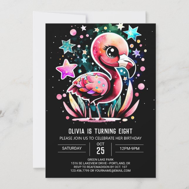 Boho Elegant Flamingo Birthday Invitation (Front)