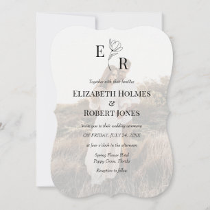Boho Elegant Floral Monogram Custom Photo Wedding Invitation