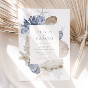 Boho Elegant Frame Beach Blue Wedding Invitation