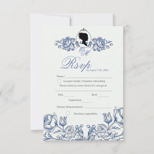 Boho Elegant Garden Flora Dusty Blue RSVP  Card (Front)