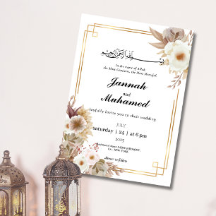 Boho Elegant Gold & Floral Islamic Wedding Invitation