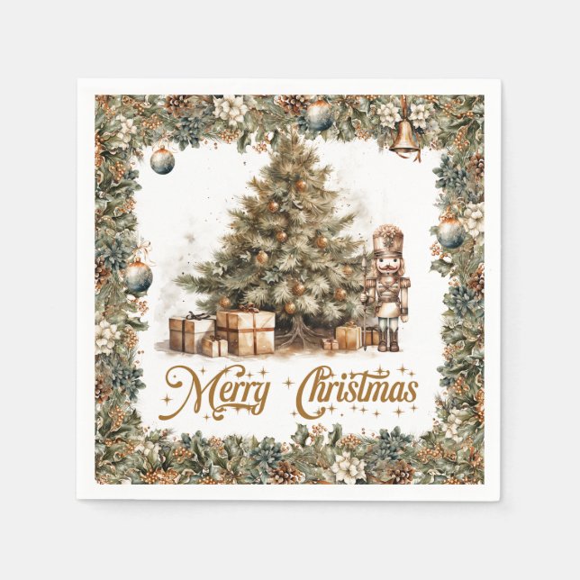 Boho Elegant greenery Christmas tree Nutcracker Napkin (Front)