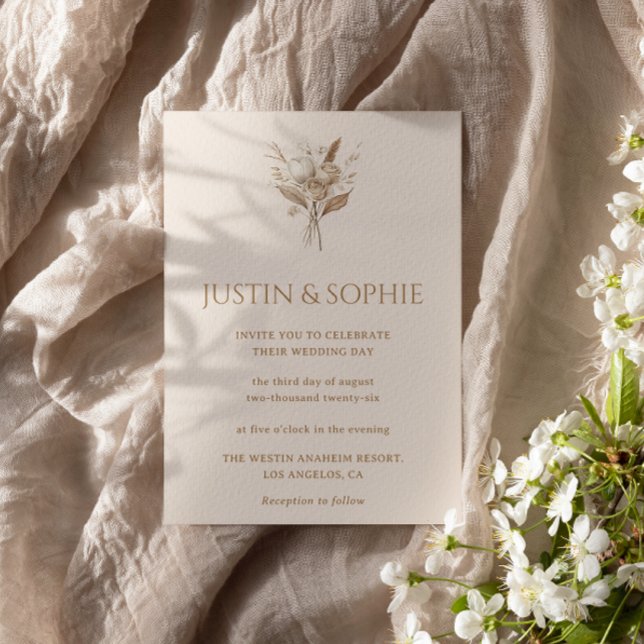 Boho Elegant Minimalist Neutral Floral Wedding Invitation (Creator Uploaded)