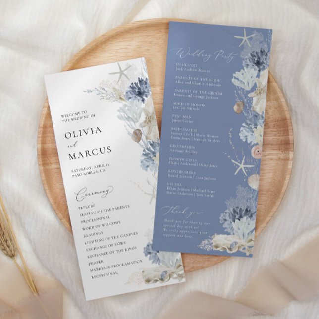 Boho Elegant Ocean Beach Coral Blue Wedding Program (Creator Uploaded)