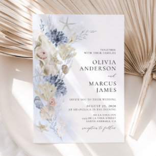 Boho Elegant On The Beach Blue Wedding Invitation