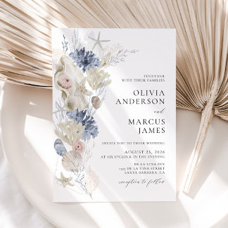 Boho Elegant On The Beach Blue Wedding Invitation