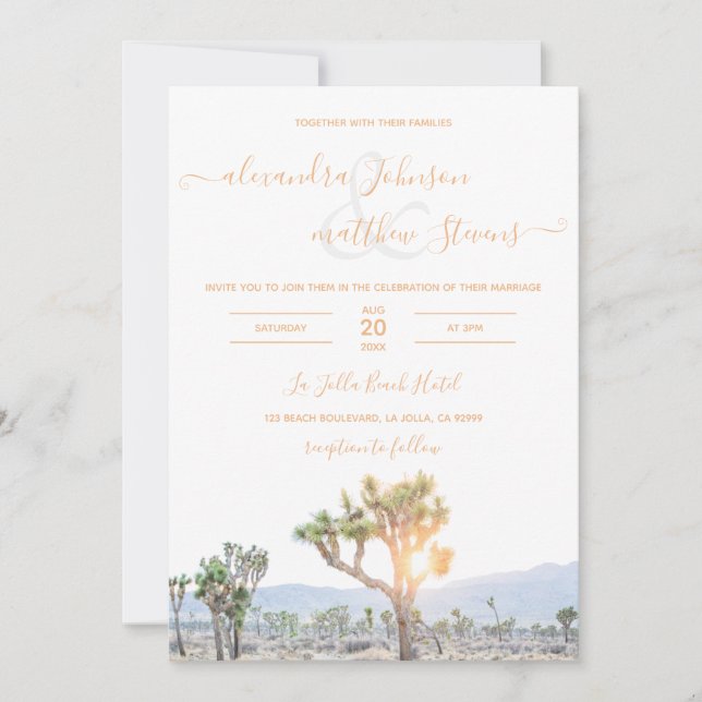 Boho Elegant Orange Joshua Tree Wedding Invitation (Front)