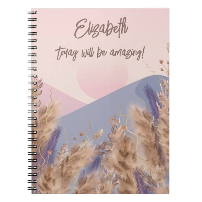 Boho Elegant Pastel Pampas Grass Blush Pink Nature Notebook (Front)