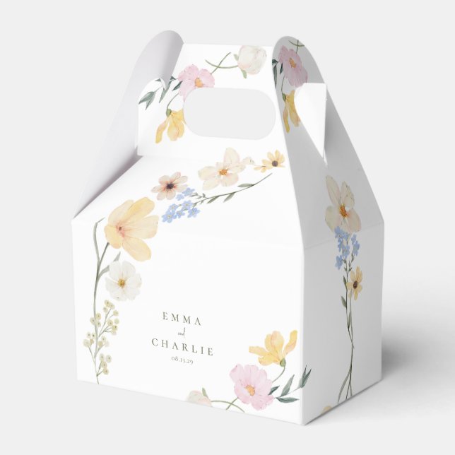 Boho elegant  Pastel Wildflowers Wedding Favour Box (Front Side)