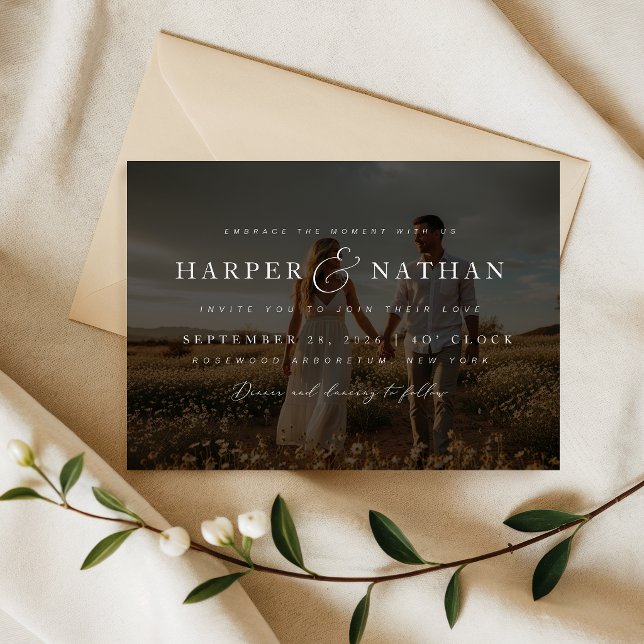 Boho Elegant Photo Overlay RSVP QR Code Wedding Invitation (Creator Uploaded)