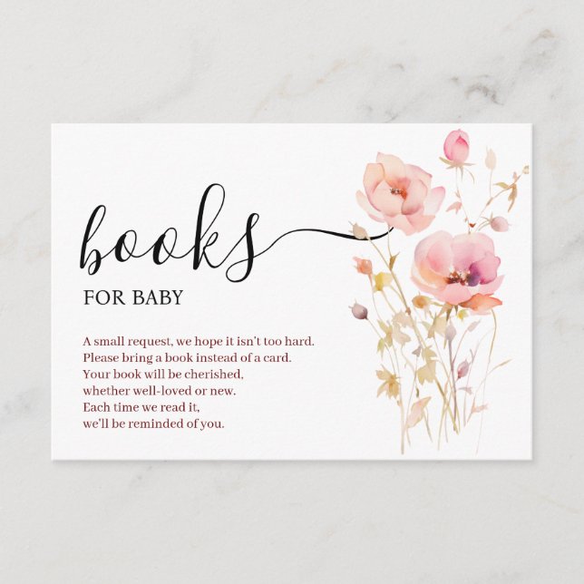 BOHO ELEGANT PINK BLUSH FLOWERS BOOKS FOR BABY  ENCLOSURE CARD (Front)