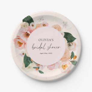 Boho Elegant Pink Floral Bridal Shower Paper Plate
