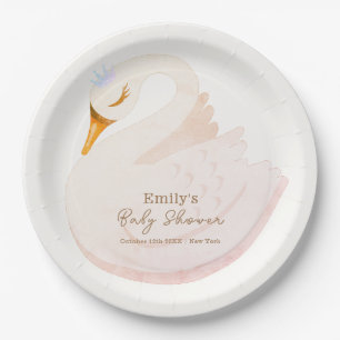 Boho Elegant Princess Swan Girl Baby Shower Paper Plate