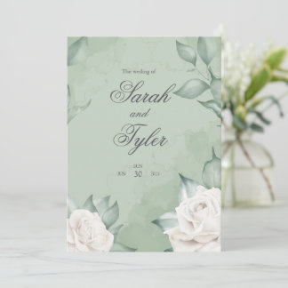 Boho Elegant Sage Rose Floral Wedding Invitation