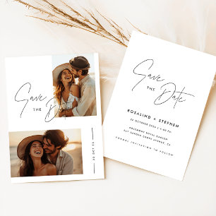 Boho Elegant Script Photo Wedding Save The Date Invitation