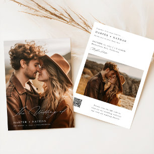  Boho Elegant Script QR Code Photo Wedding Invitation