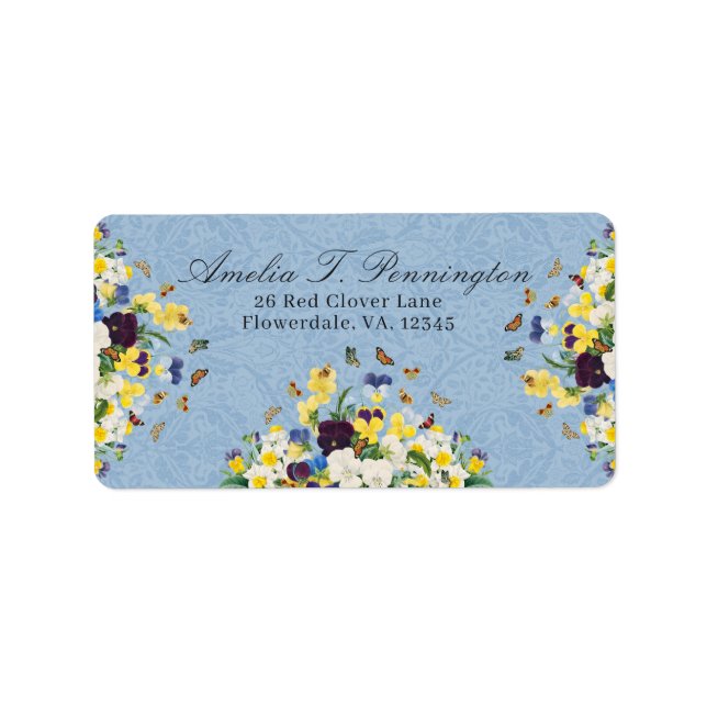 Boho Elegant Spring Pansies Daffodils Butterflies  Label (Front)
