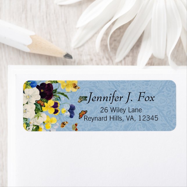 Boho Elegant Spring Pansies Daffodils Butterflies  Return Address Label (Insitu)