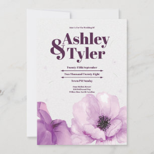 Boho Elegant Violet Pansy Watercolor Wedding Invitation