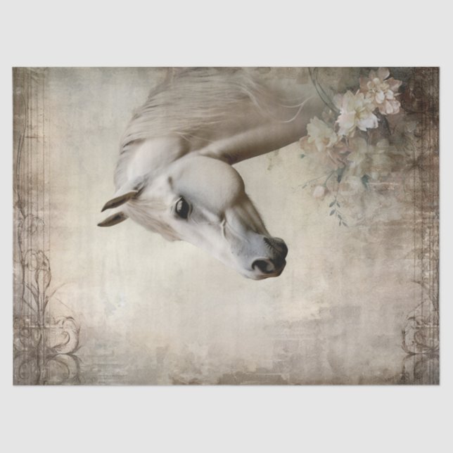 Boho Elegant White Horse Decoupage Tissue Paper (Front)
