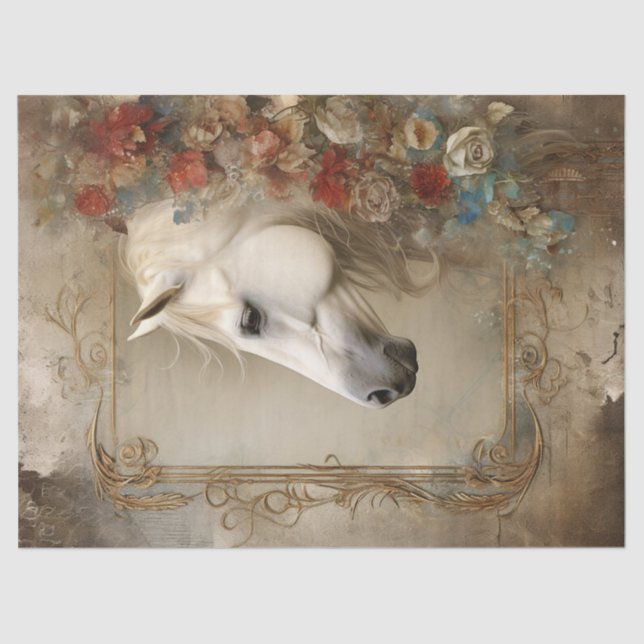 Boho Elegant White Horse Decoupage Tissue Paper (Front)