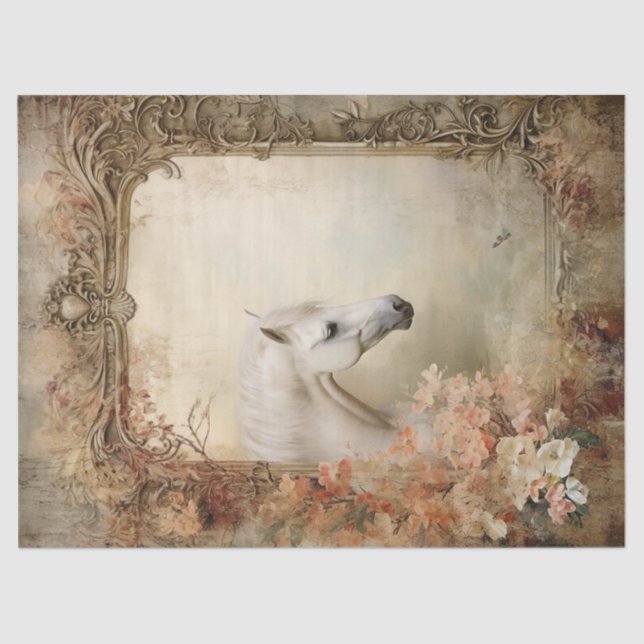 Boho Elegant White Horse Decoupage Tissue Paper (Front)