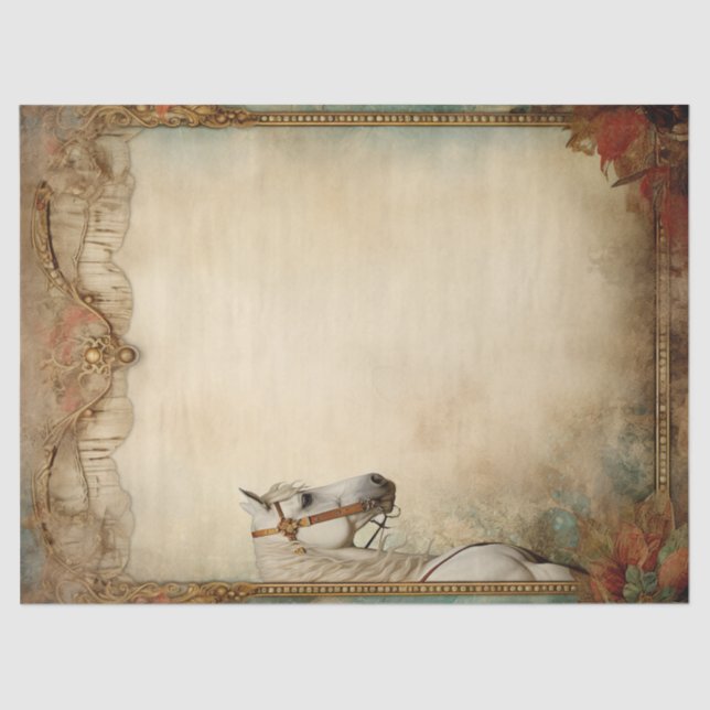 Boho Elegant White Horse Decoupage Tissue Paper (Front)