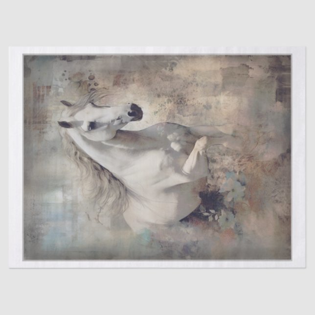 Boho Elegant White Horse Decoupage Tissue Paper (Front)