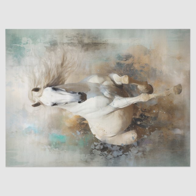 Boho Elegant White Horse Decoupage Tissue Paper (Front)