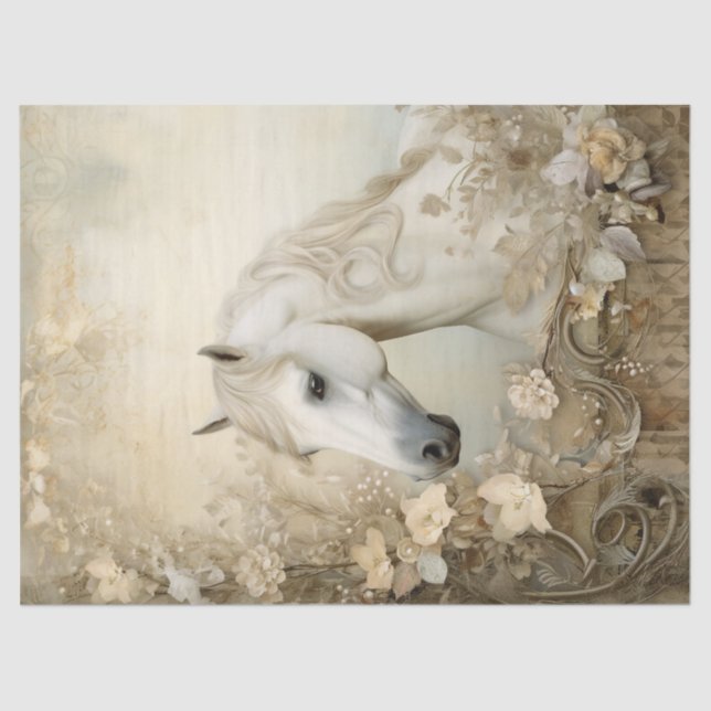 Boho Elegant White Horse Decoupage Tissue Paper (Front)