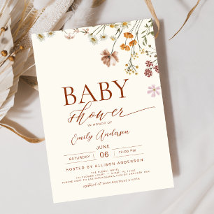 Boho Elegant Wildflower Baby Shower Terracotta Invitation