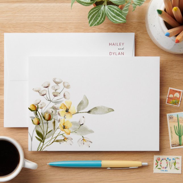 Boho Elegant Wildflowers Wedding Envelope (Desk)