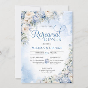 Boho Elegant Winter Dusty Blue and Ivory Flowers  Invitation