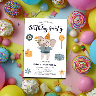 Boho Elephant 1st Birthday Party Invitation