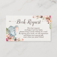 Boho elephant baby shower book request insert