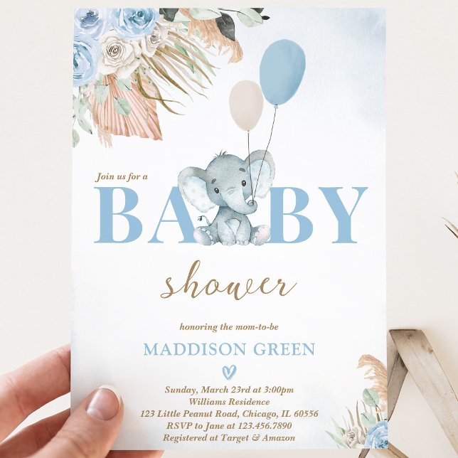 Boho Elephant Baby Shower Invitation (Creator Uploaded)