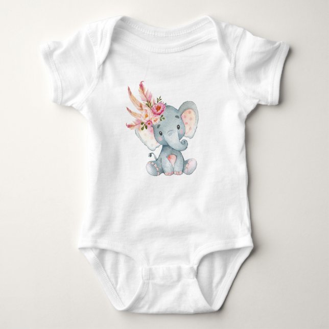 Boho Elephant Baby Tutu Romper 1st Birthday Outfit Baby Bodysuit (Front)